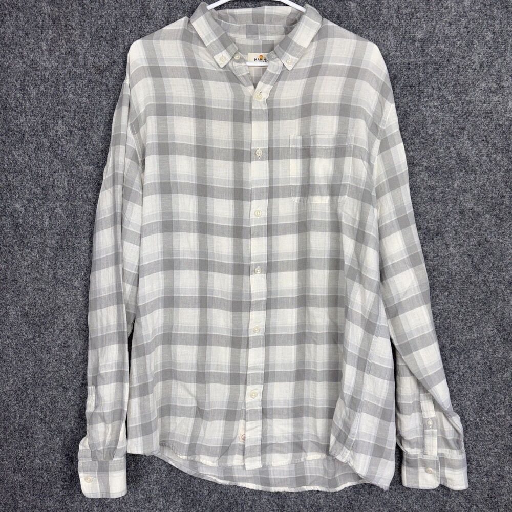 Marine Layer Sol Shirt Mens XL Gray Plaid Linen Blend Button Up Casual Preppy